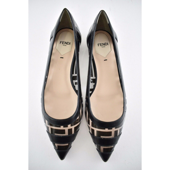 Fendi Black PVC Colibri Clear Leather FF Logo Pointed Ballerina Ballet Flat 36 - Picture 6 of 8